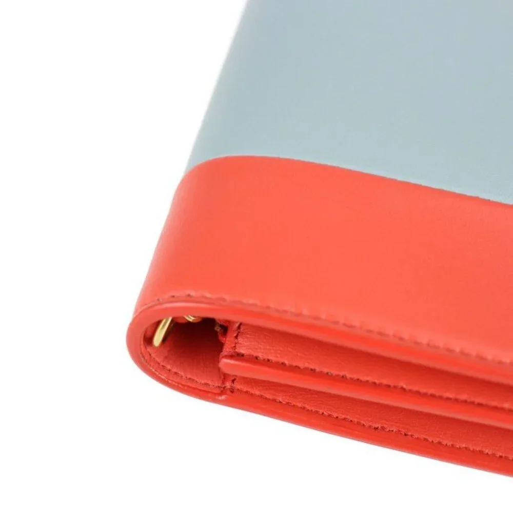 Celine Clutch Bag Leather Poppy Red Cloud Gray Frame Evening Chain - Picture 9 of 9